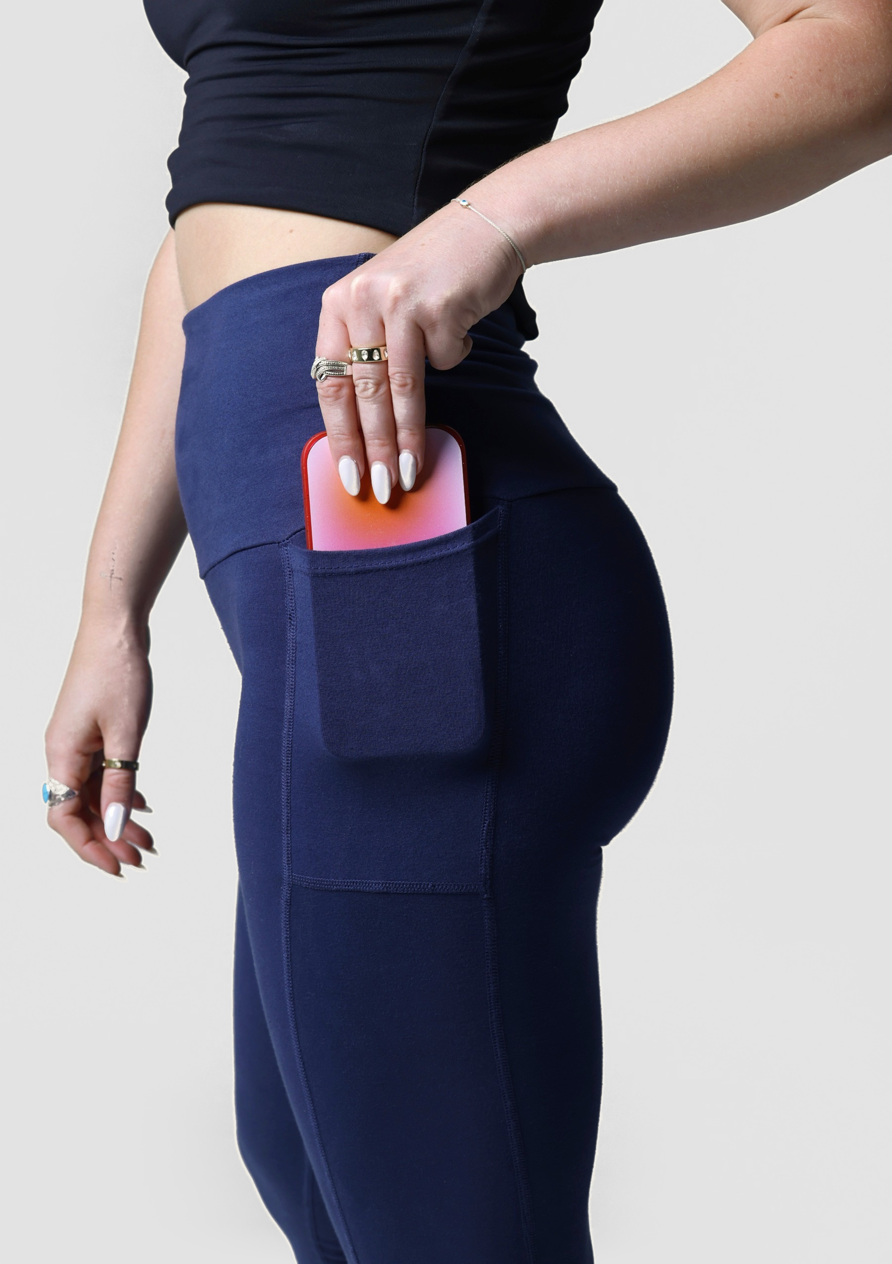 PureFlex Organic Cotton High Waist Pocket Leggings - Navy