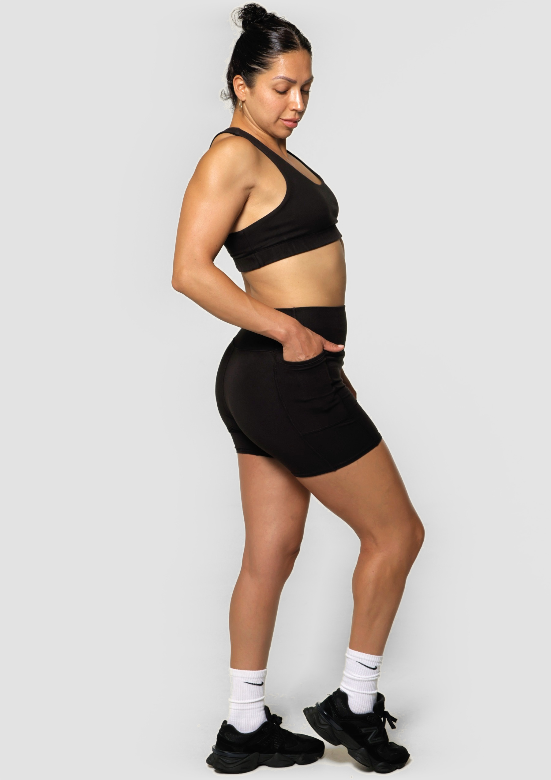 PureFlex Organic Cotton High Waist Pocket Shorts - Black