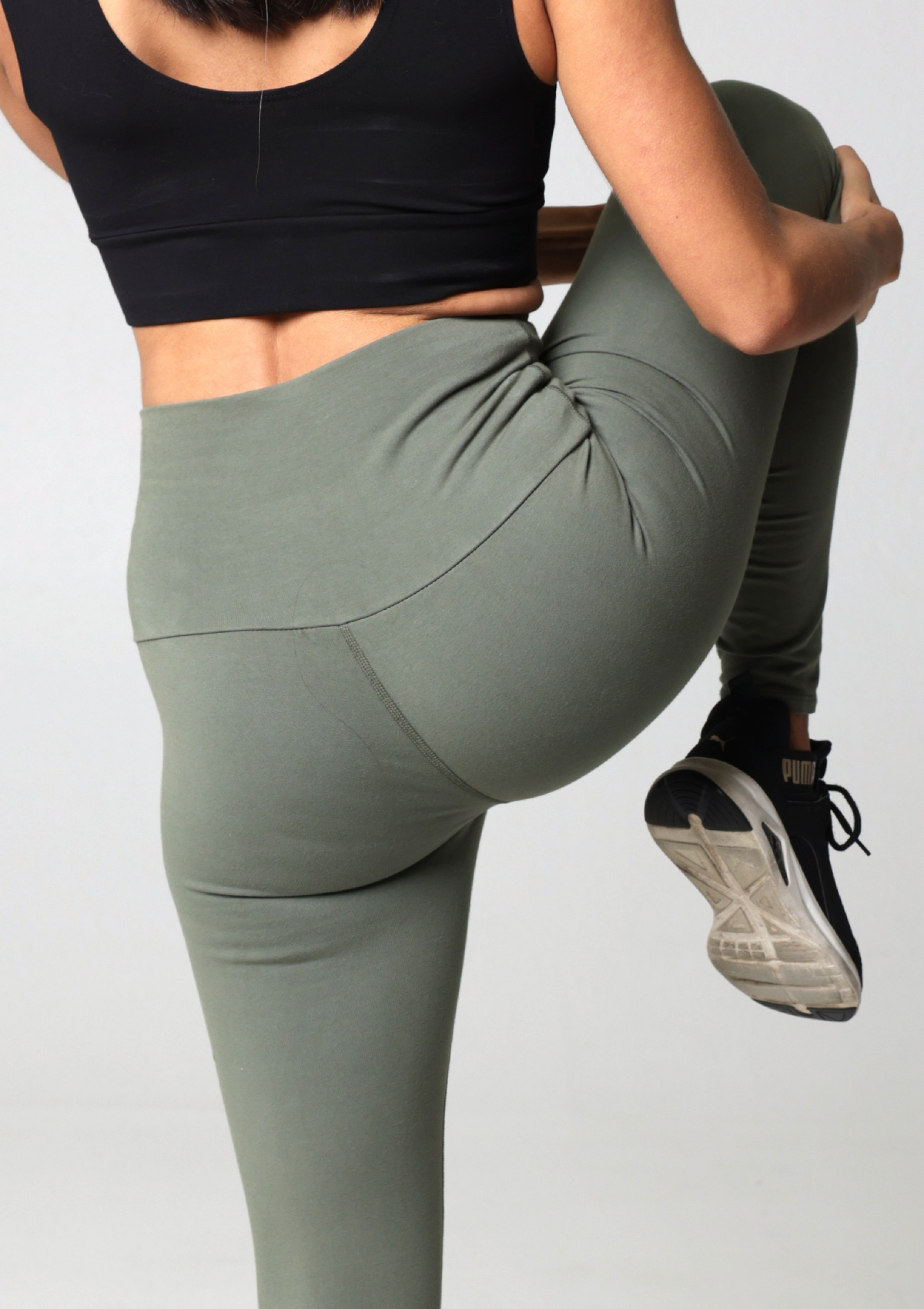 PureFlex Organic Cotton High Waist Leggings - Coastal Olive - back view
