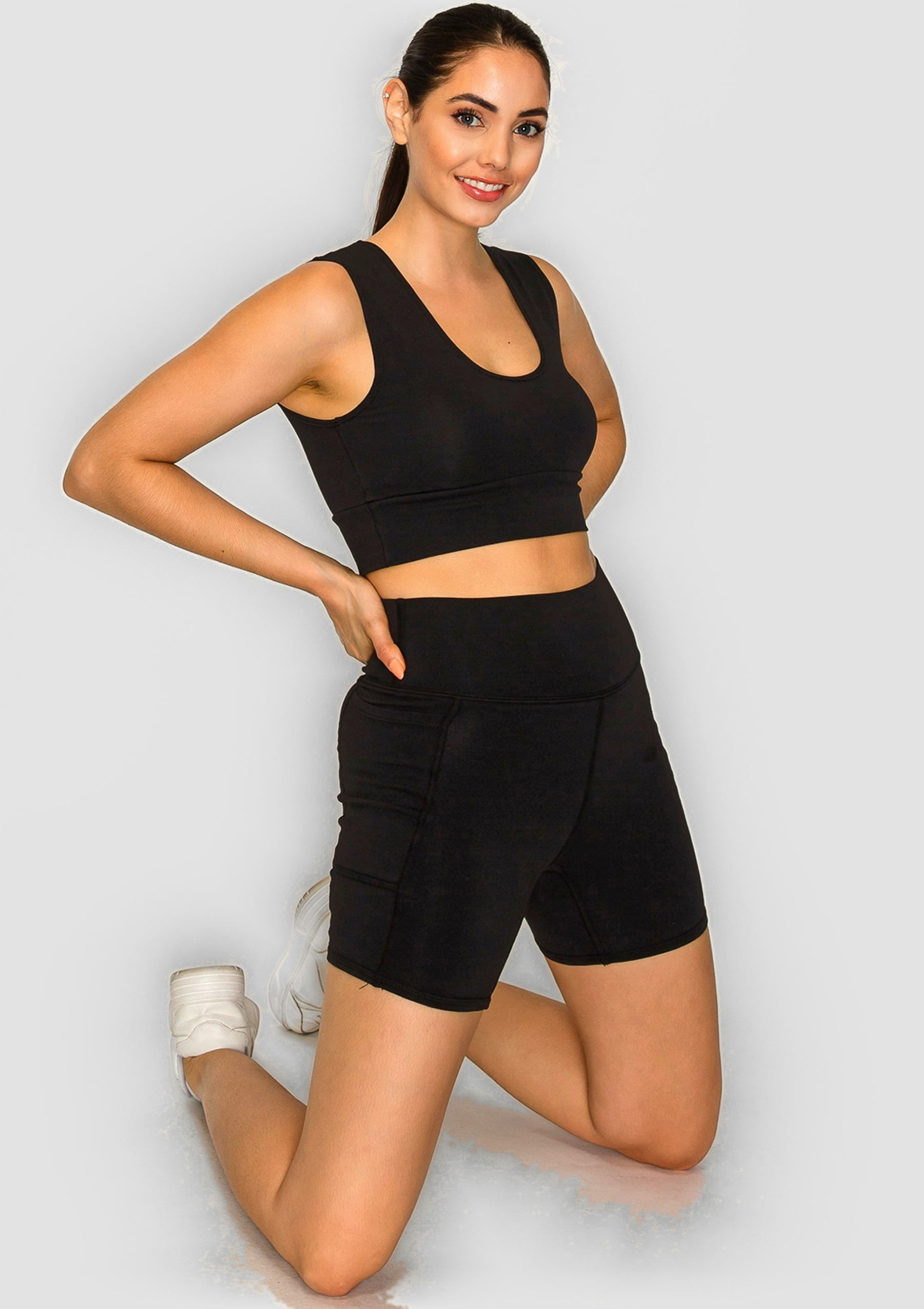 PureFlex Organic Cotton High Waist Pocket Shorts - Black
