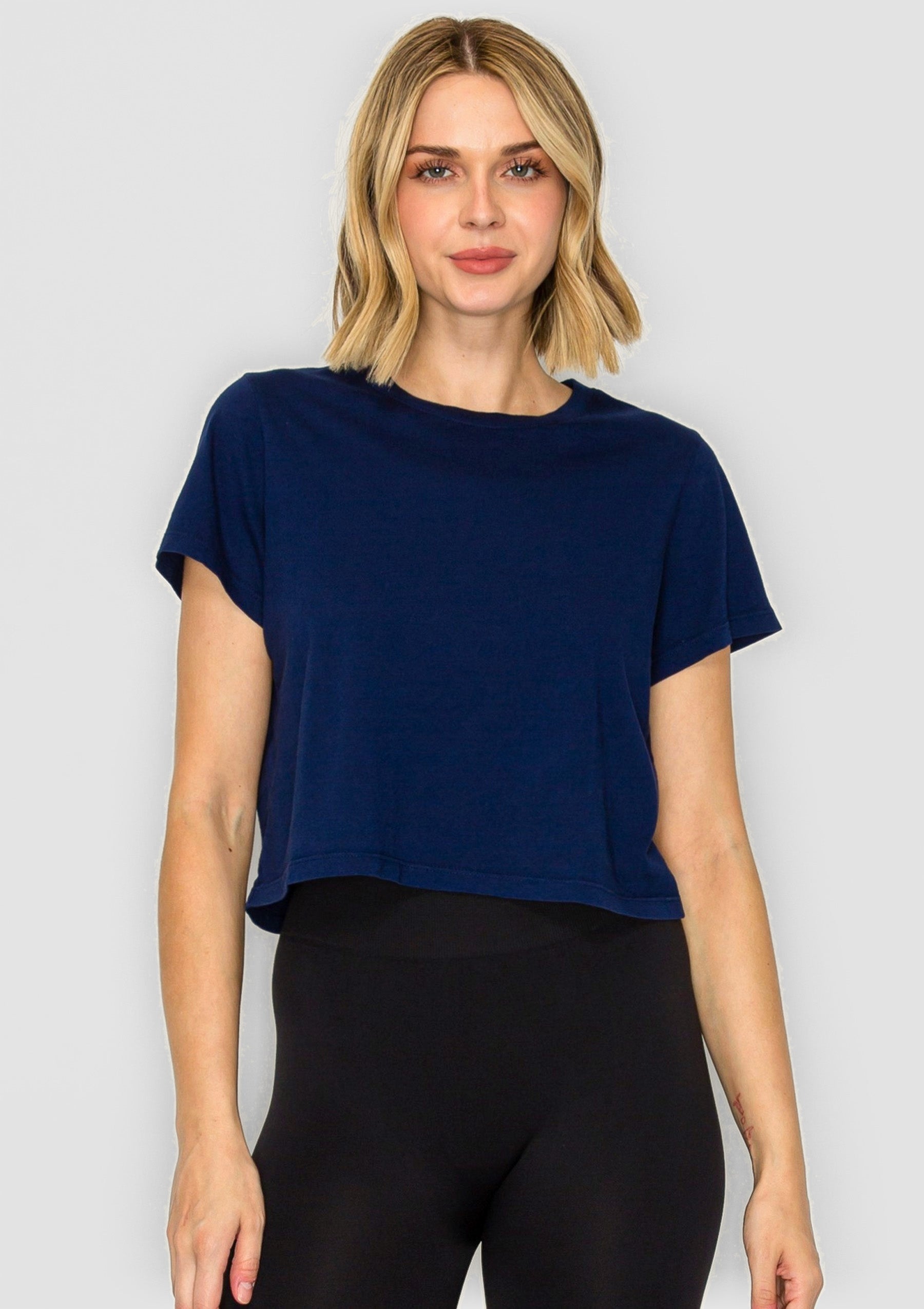 Pure 100% Organic Cotton All-Day Crop Tee - Navy - front view