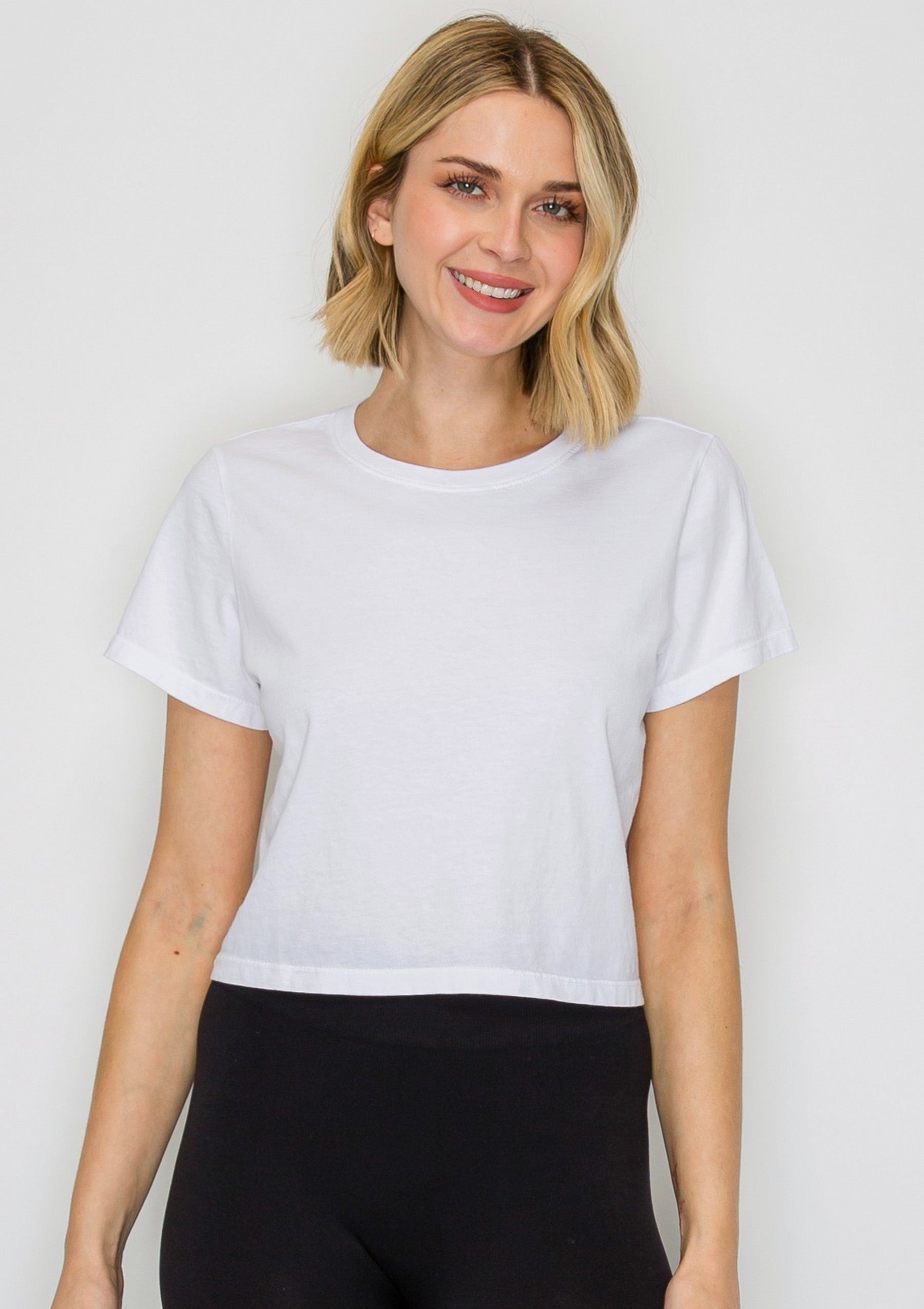 Pure 100% Organic Cotton All-Day Crop Tee - White - front view