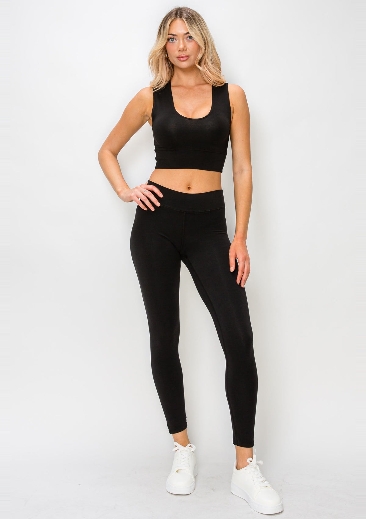 PureFlex Organic Cotton Mid-Rise Leggings in Black – full-length front view
