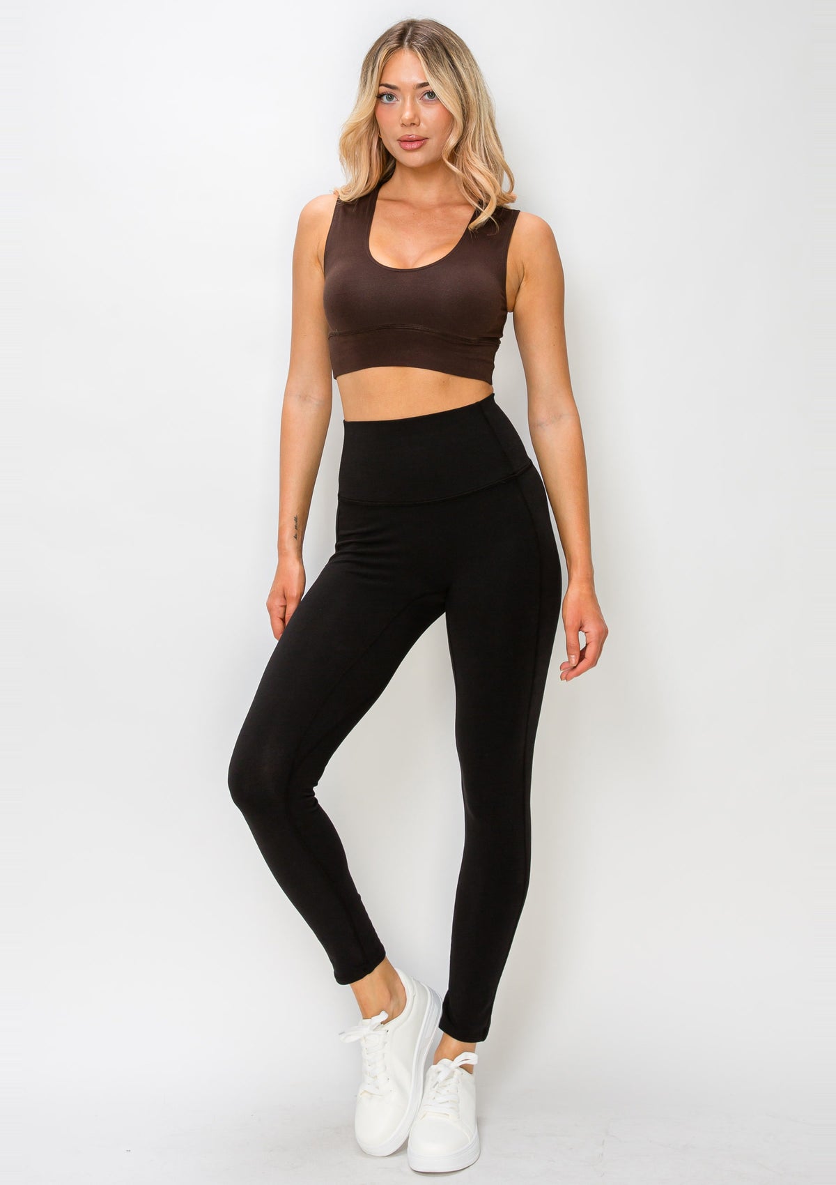 PureFlex Organic Cotton No-Front-Seam Leggings in Black – full-length front view
