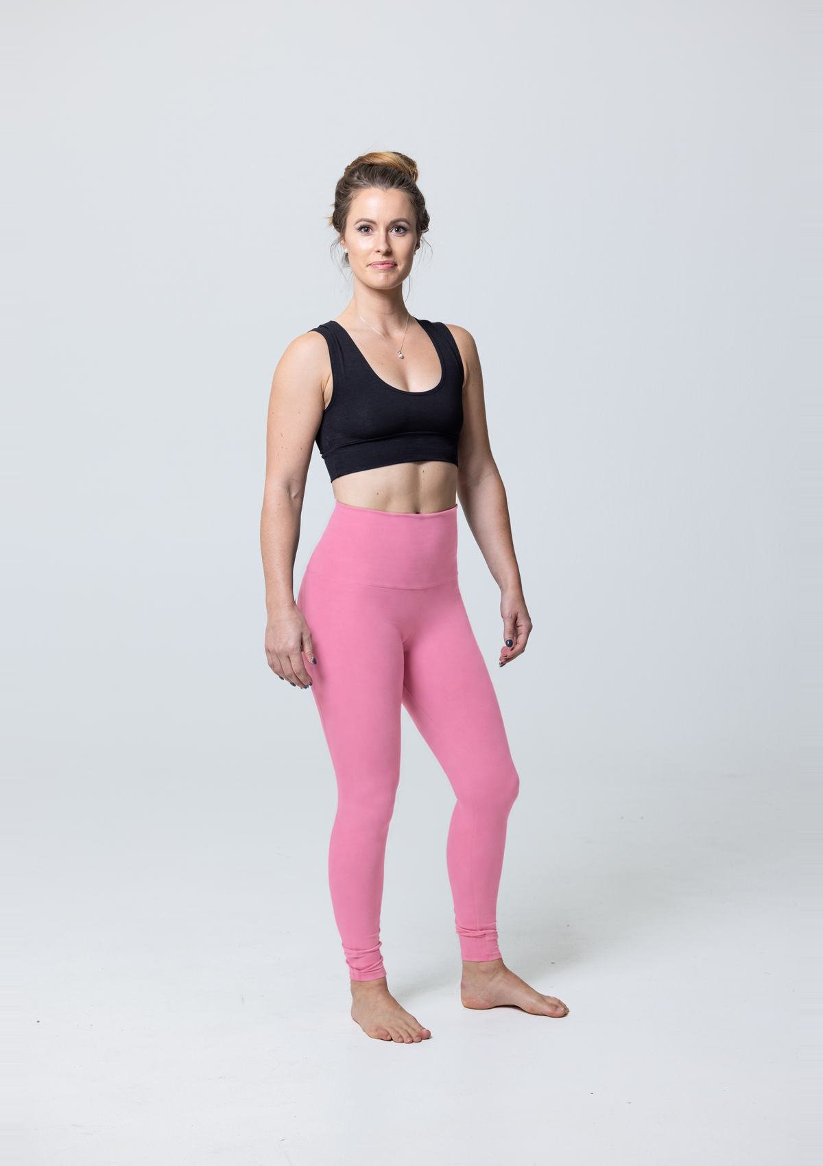 PureFlex Organic Cotton No-Front-Seam Leggings in Reef Rose, three-quarter front-side view