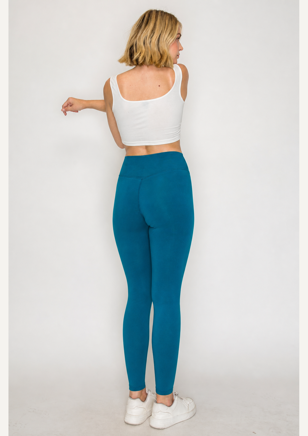 PureFlex Sculpt Organic Cotton Leggings in Tidal Teal, rear three-quarter view