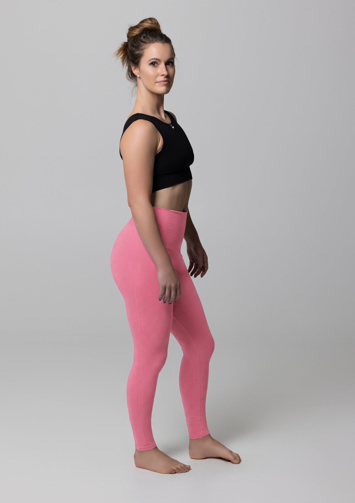 PureFlex Organic Cotton No-Front-Seam Leggings in Reef Rose, full-body view