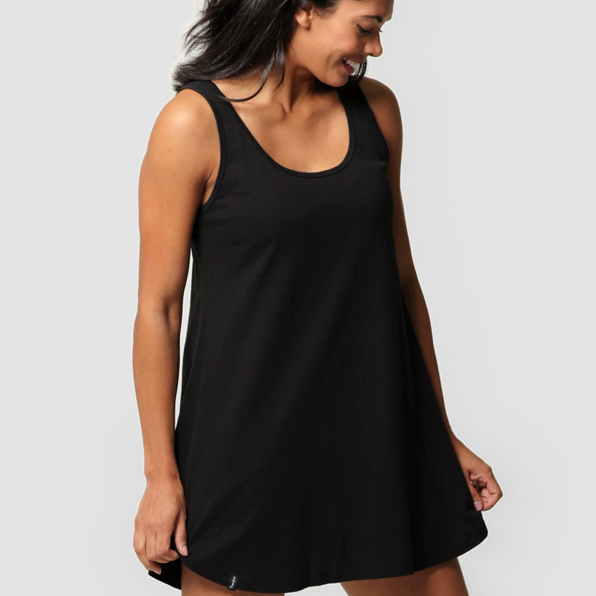 Texas-Grown Organic Cotton Tank Dress, M / Black