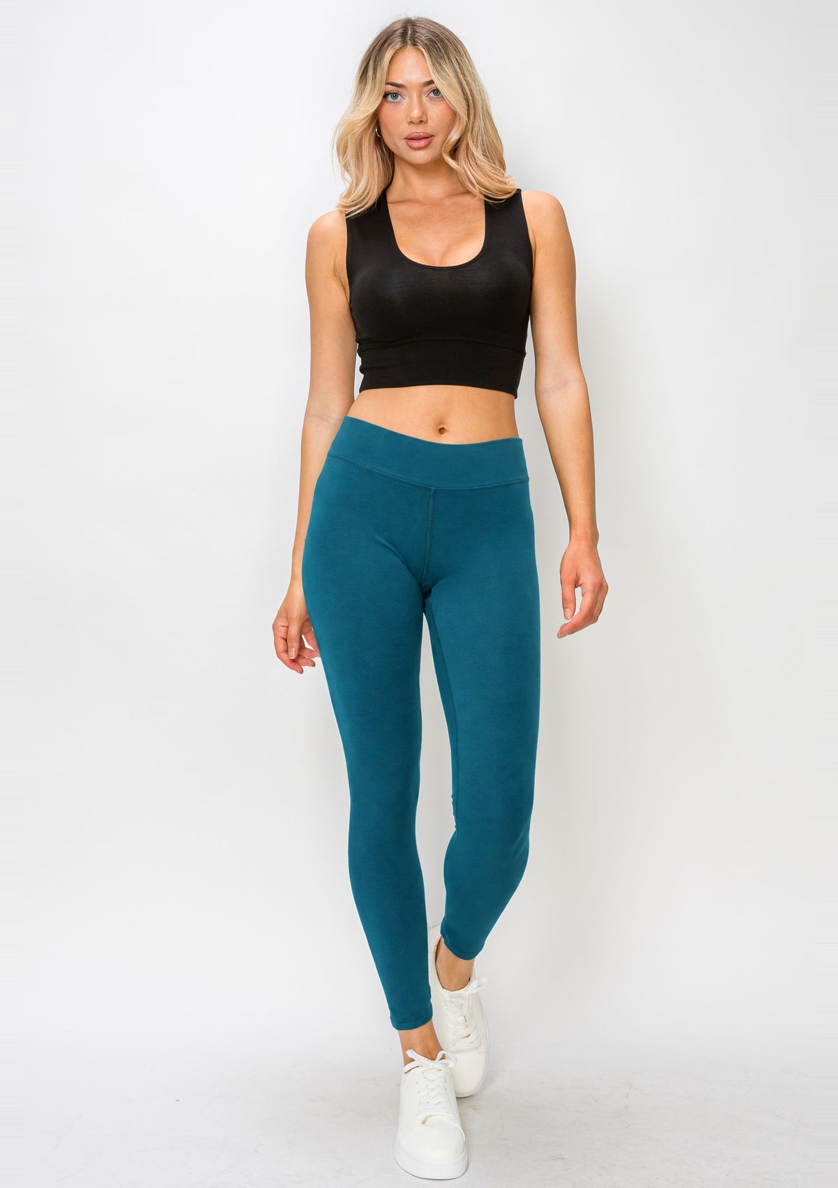 PureFlex Organic Cotton Mid-Rise Leggings in Tidal Teal – full-length front view