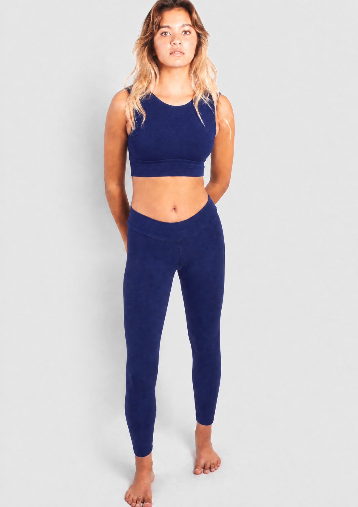 PureFlex Organic Cotton Mid-Rise Leggings - Navy - full length view