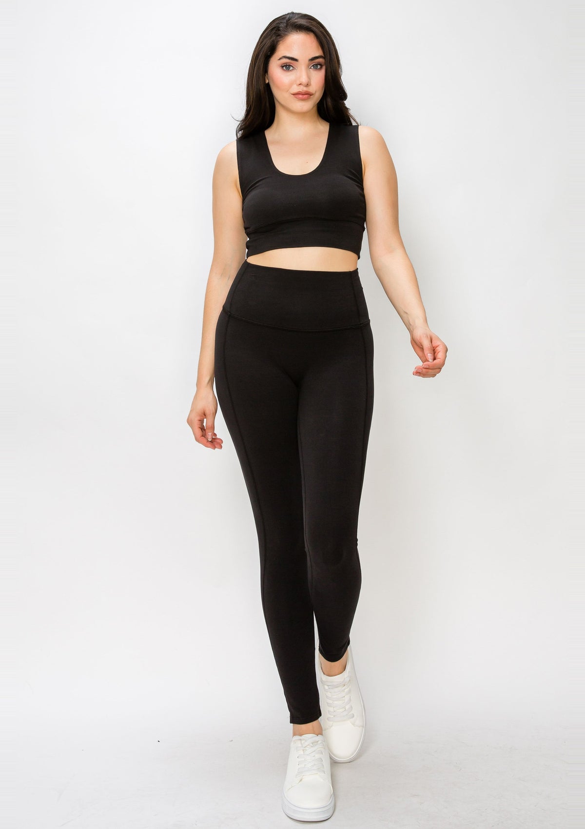 PureFlex Organic Cotton No-Front-Seam Leggings in Black – full-length front view