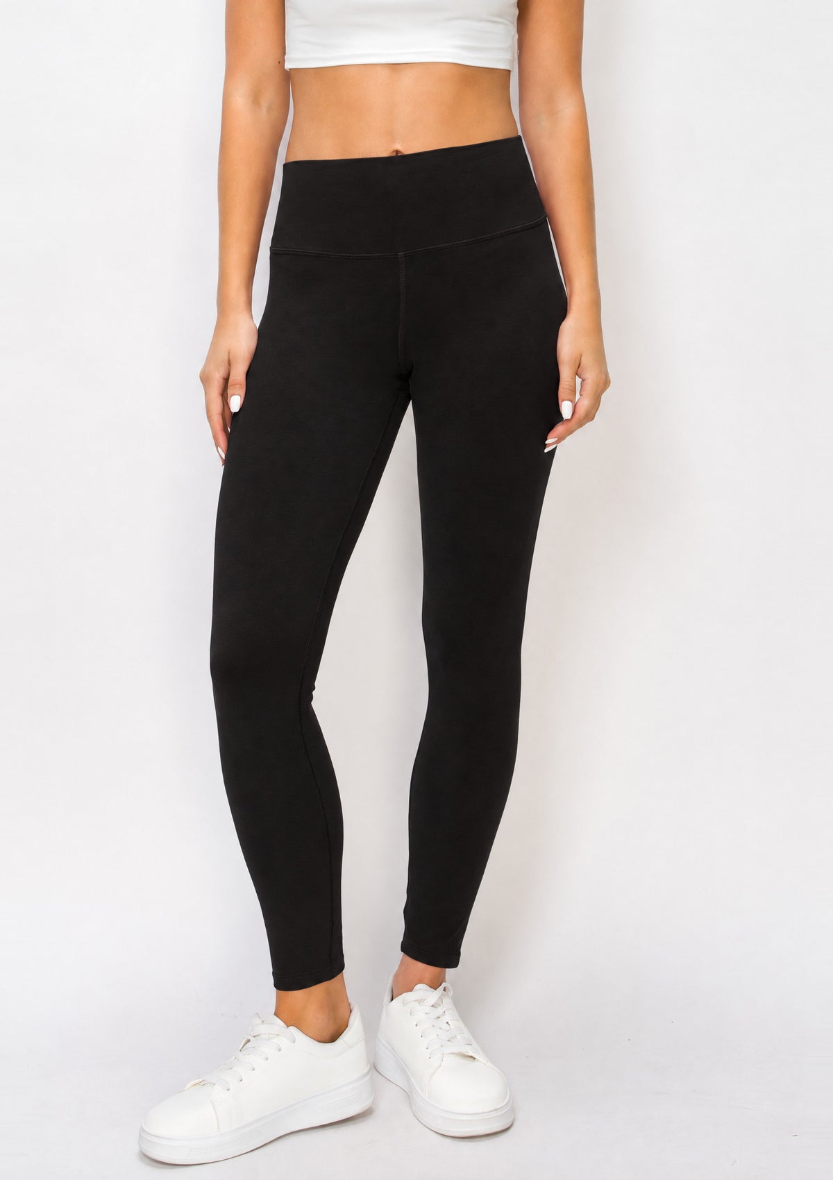 PureFlex Organic Cotton Sculpt Leggings in Black – front view, waist to feet