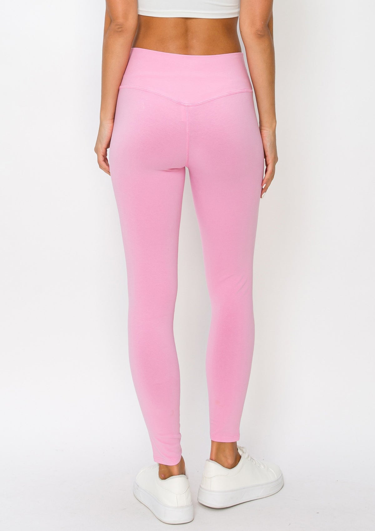 PureFlex Organic Cotton Sculpt Leggings in Reef Rose, back view showing V-back waistband